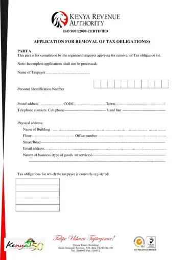 Kra Application Removal Tax Obligation Form Preview