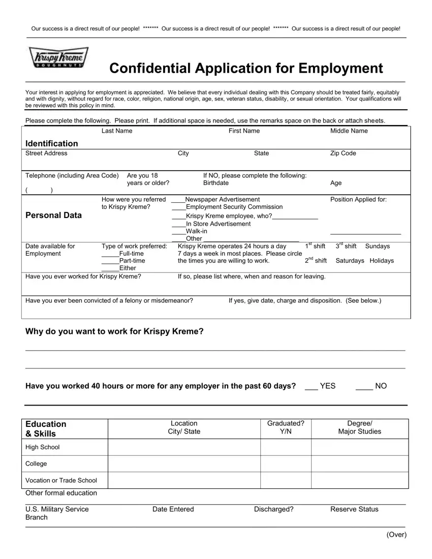 Krispy Kreme Job Application first page preview