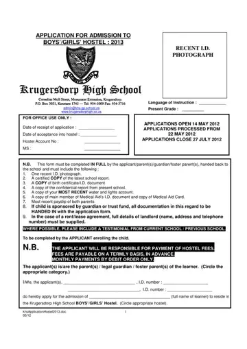 Krugersdorp High School Fees Form Preview