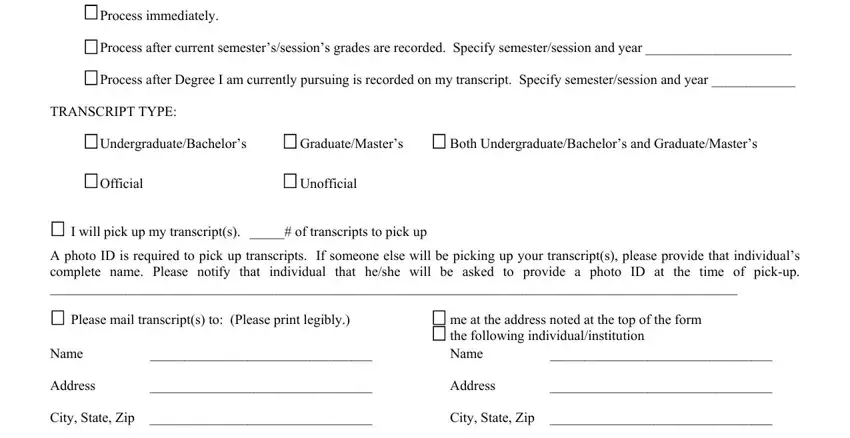 step 2 to filling out kutztown university request form