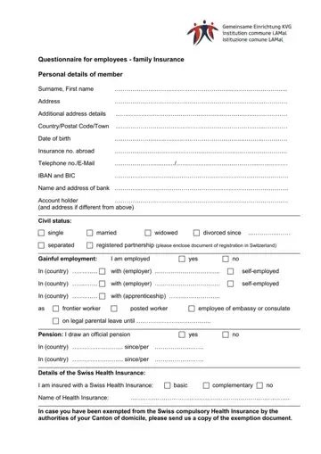 Kvg Questionnaire For Employees Form Preview