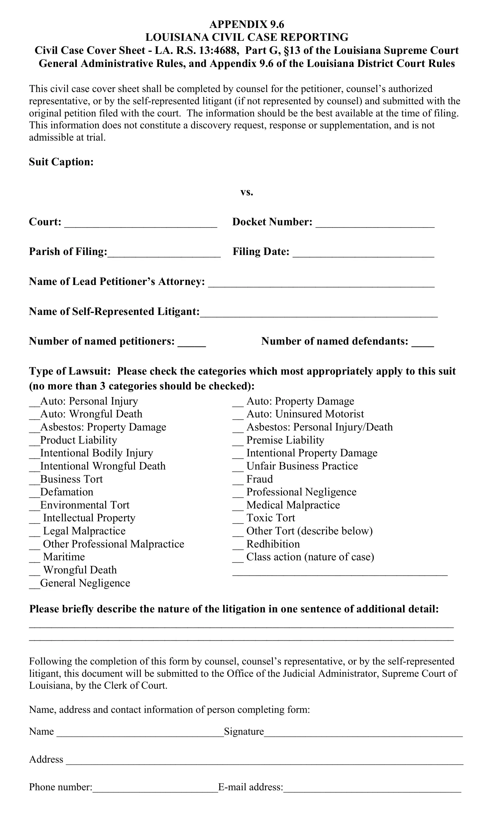 La Civil Case Form ≡ Fill Out Printable PDF Forms Online