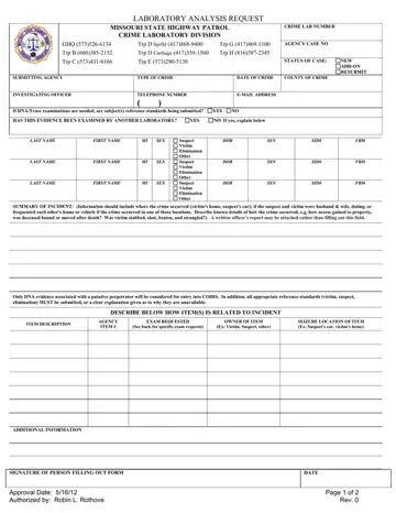 Laboratory Analysis Request Missouri Form Preview