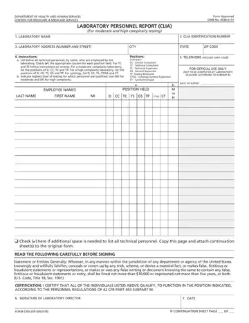 Laboratory Personnel CMS-209 Form Preview