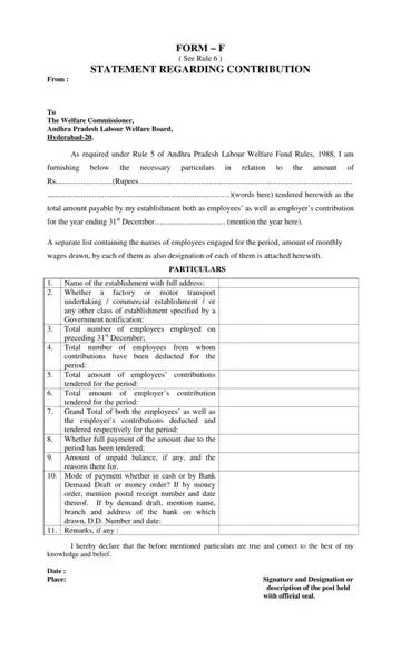 Labour Welfare Fund Form F Preview