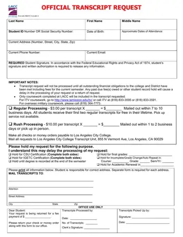 Lacc Official Transcript Request Form Preview