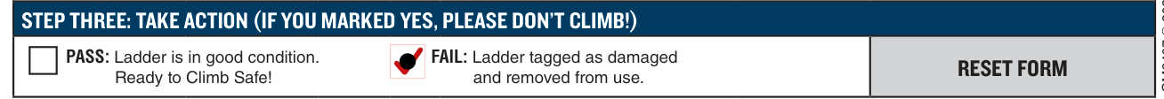 Ladder Inspection Form GM6407 example filled out, step three: take action