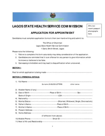 Lagos State Health Service Commission Form Preview