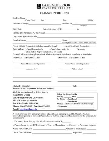 Lake Superior Transcript Request Form Preview