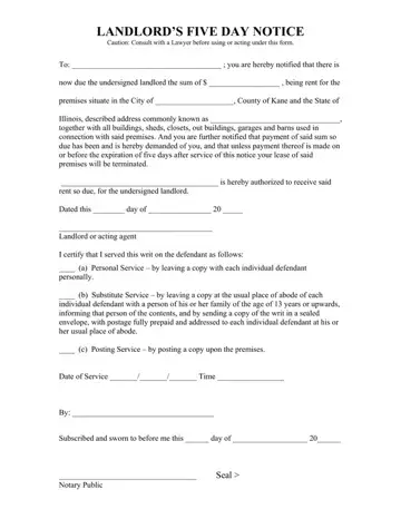 Landlords 5 Day Notice Form Preview
