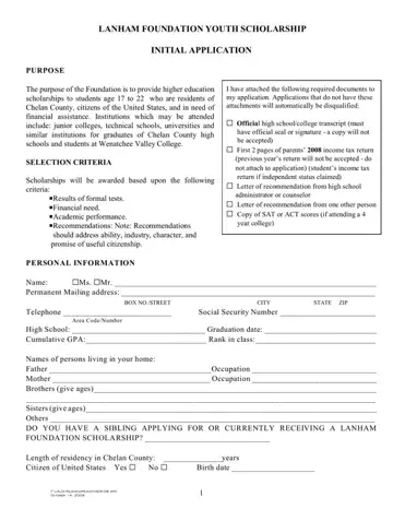 Lanham Scholarship Application Form Preview
