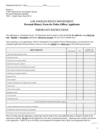 Lapd Personal History Form Preview