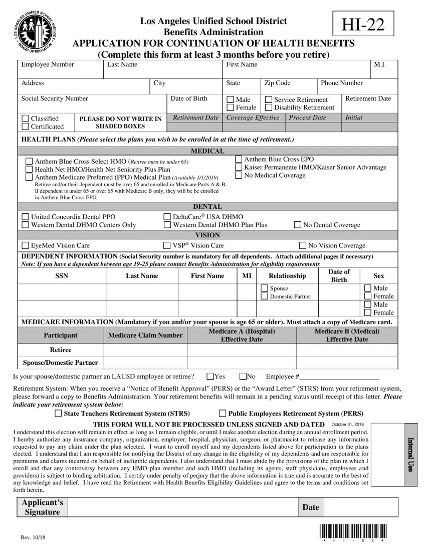 Lausd Form Hi 22 first page preview