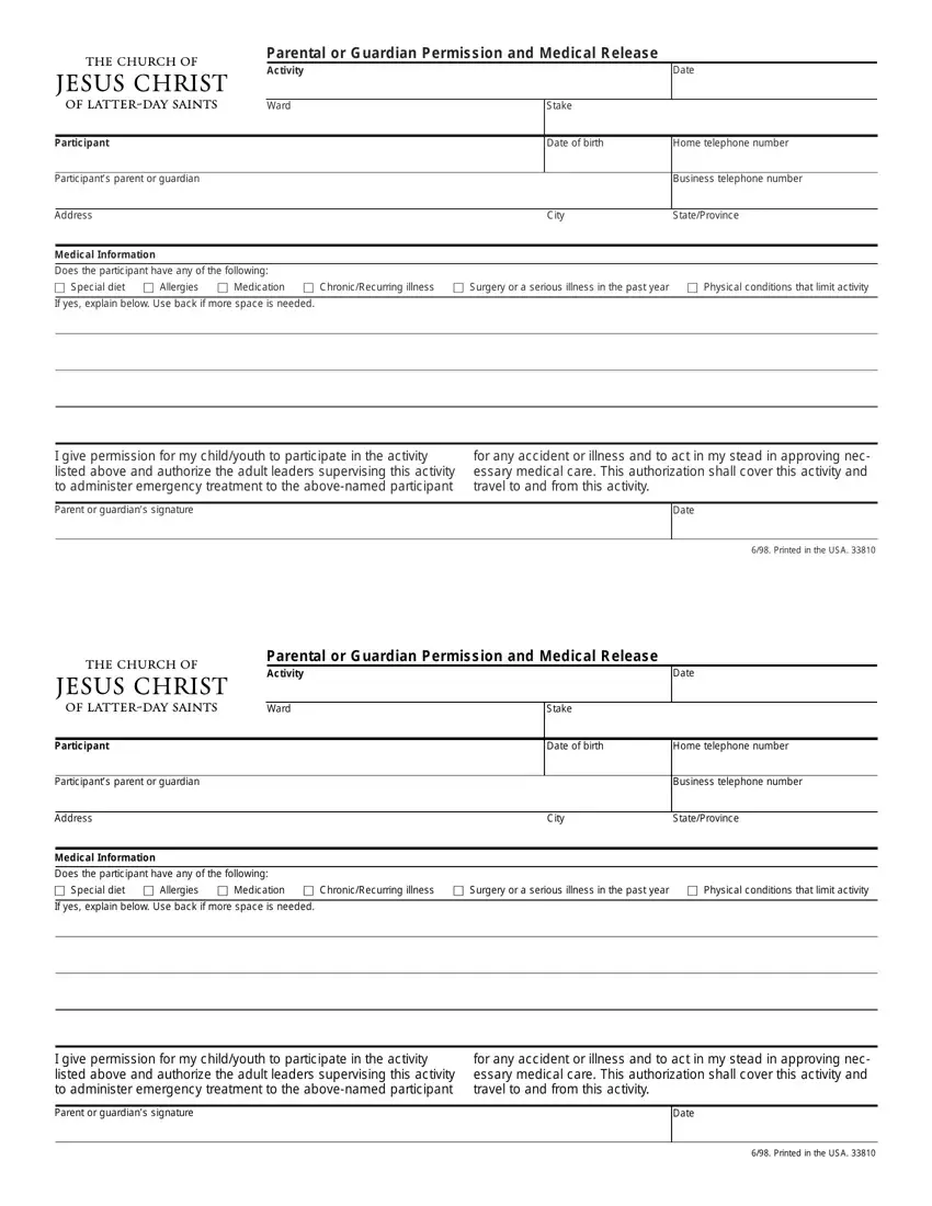 Lds Permission Form first page preview