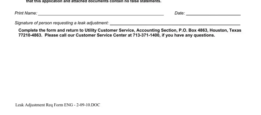Filling out city of houston water leak adjustment form step 2