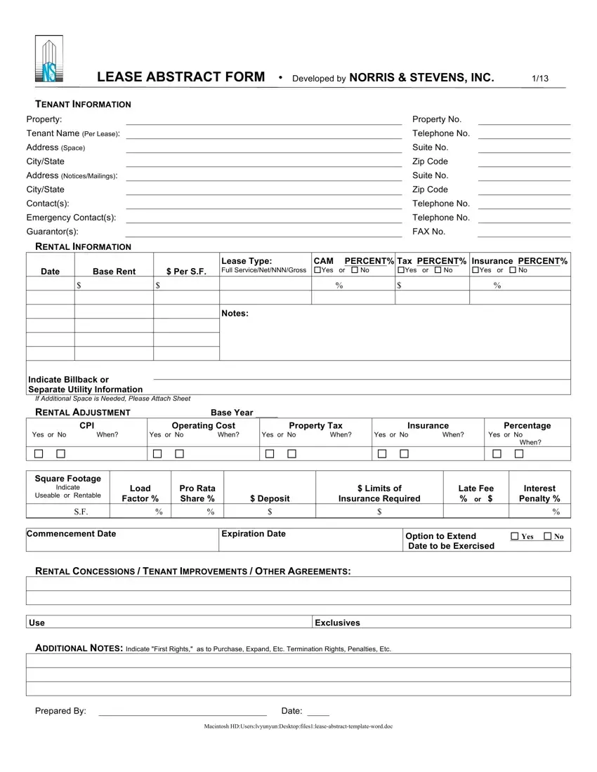 Lease Abstract Form first page preview