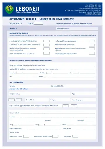 Lebone College Application Form Preview