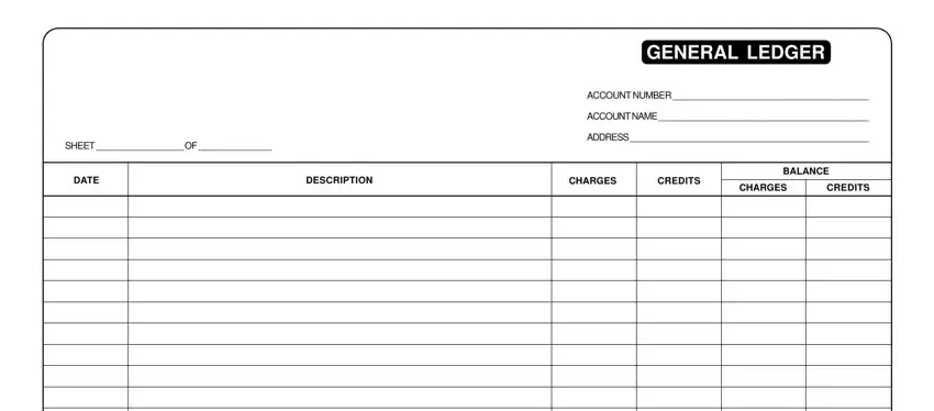 portion of spaces in printable general ledger sheet