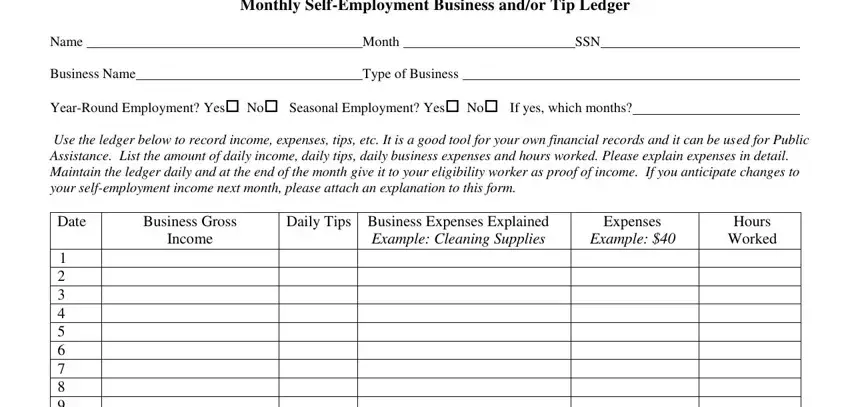 stage 1 to completing printable self employment ledger