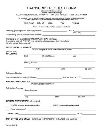 Lenoir Transcript Request Form Preview