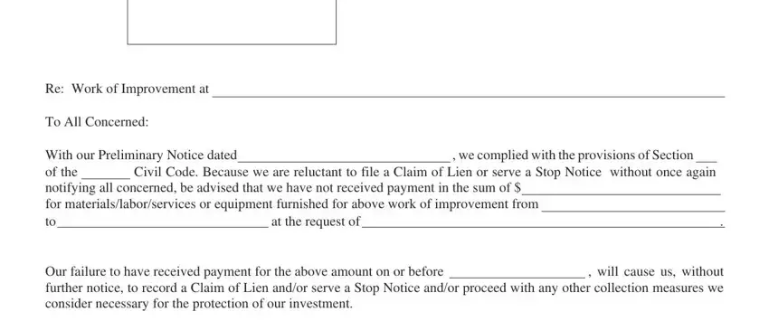 Entering details in notice of intent to lien stage 2