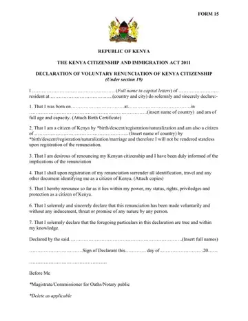 Letter Of Renunciation Of Citizenship For Kenya Form Preview