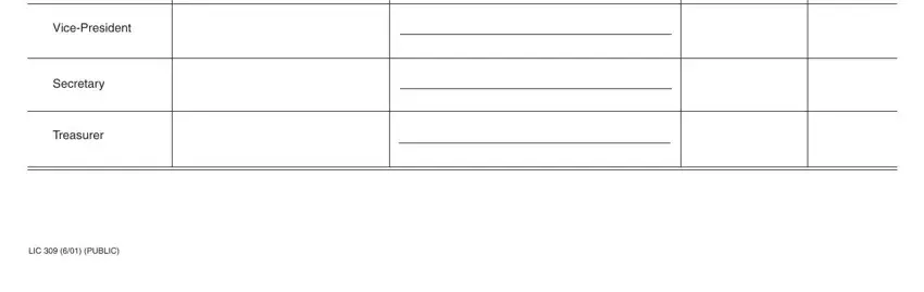 lic 309 VicePresident, Secretary, Treasurer, and LIC   PUBLIC fields to insert