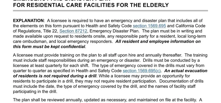 filling out emergency disaster residential facilities step 1