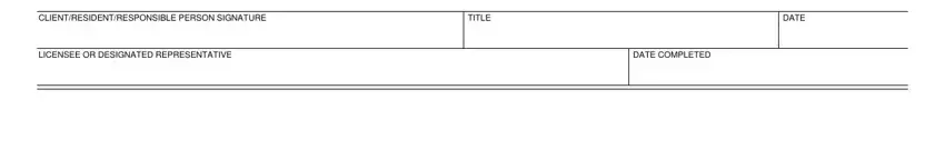 lic 621 CLIENTRESIDENTRESPONSIBLE PERSON, TITLE, DATE, LICENSEE OR DESIGNATED, and DATE COMPLETED fields to fill out