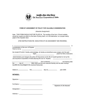 LIC Assignment Cancellation Form Preview