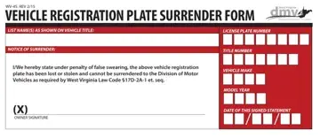 License Plate Surrender WV Form Preview