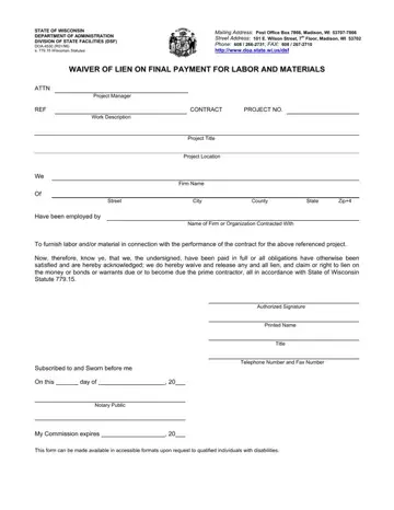 Lien Waiver Form Wisconsin Preview