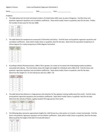 Linear Quadratic Regression Worksheet Form Preview