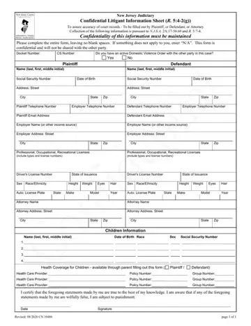 Litigant Information Sheet Form Preview
