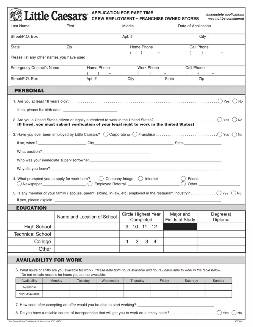 Little Caesars Job Application Fill Out Printable PDF Forms Online