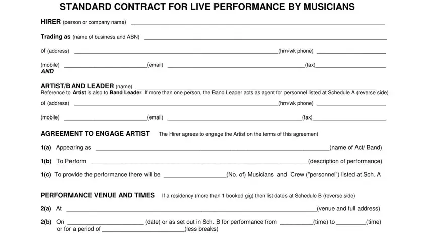 completing artist performance contract step 1
