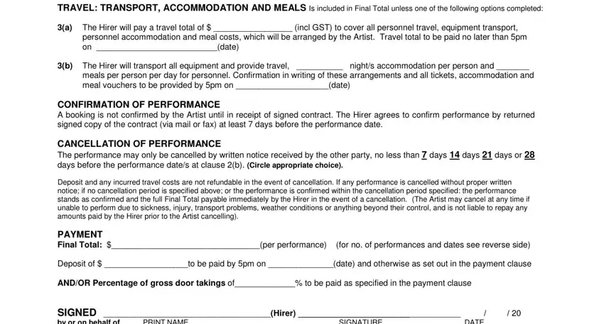 stage 2 to finishing artist performance contract