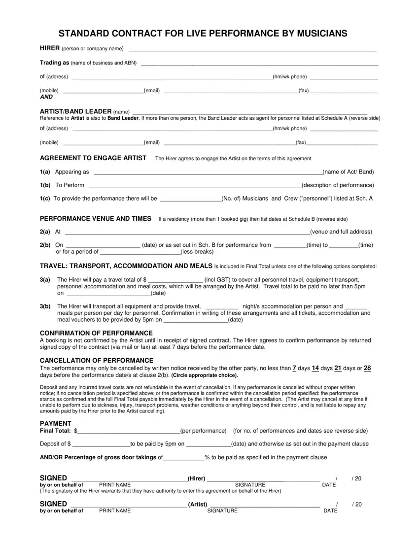 Live Performance Contract ≡ Fill Out Printable PDF Forms Online