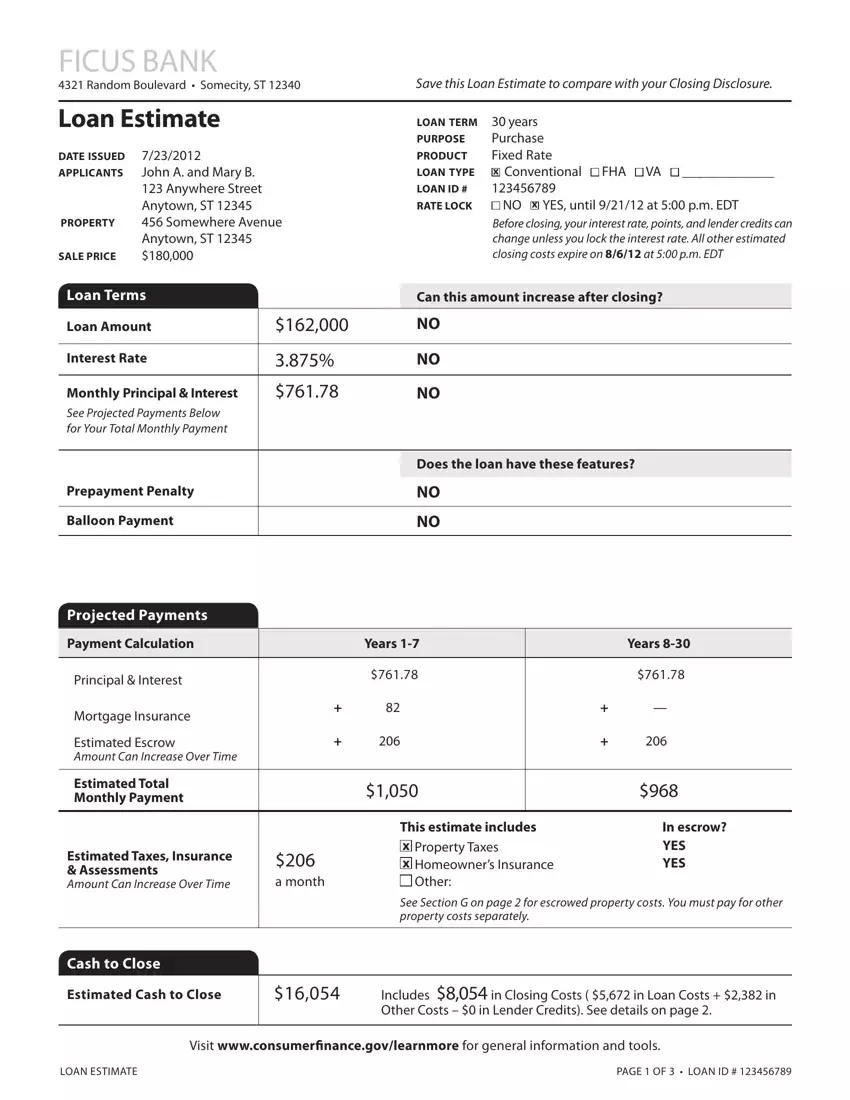 Loan Estimate Form first page preview