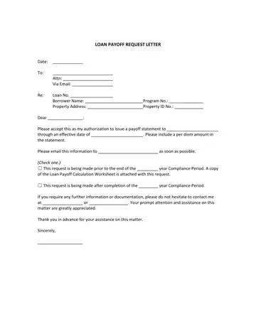 Loan Payoff Letter Request Form Preview