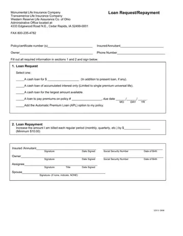 Loan Request Repayment Form Preview