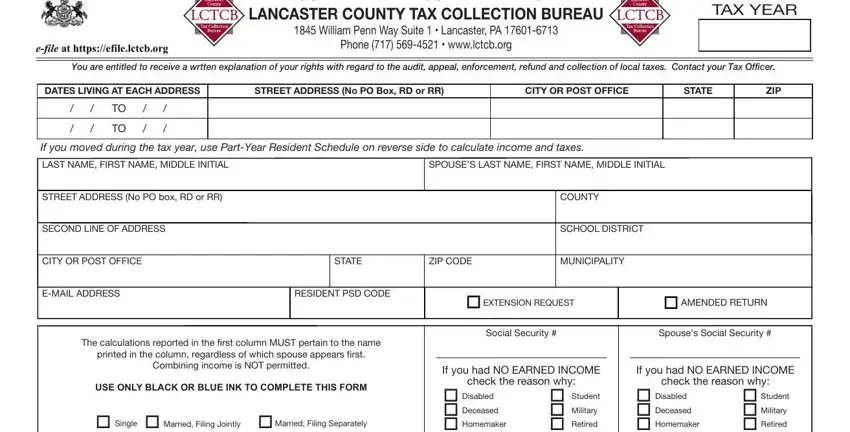 lancaster county local tax fields to fill out