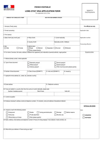 Long Stay Visa Application Form Preview
