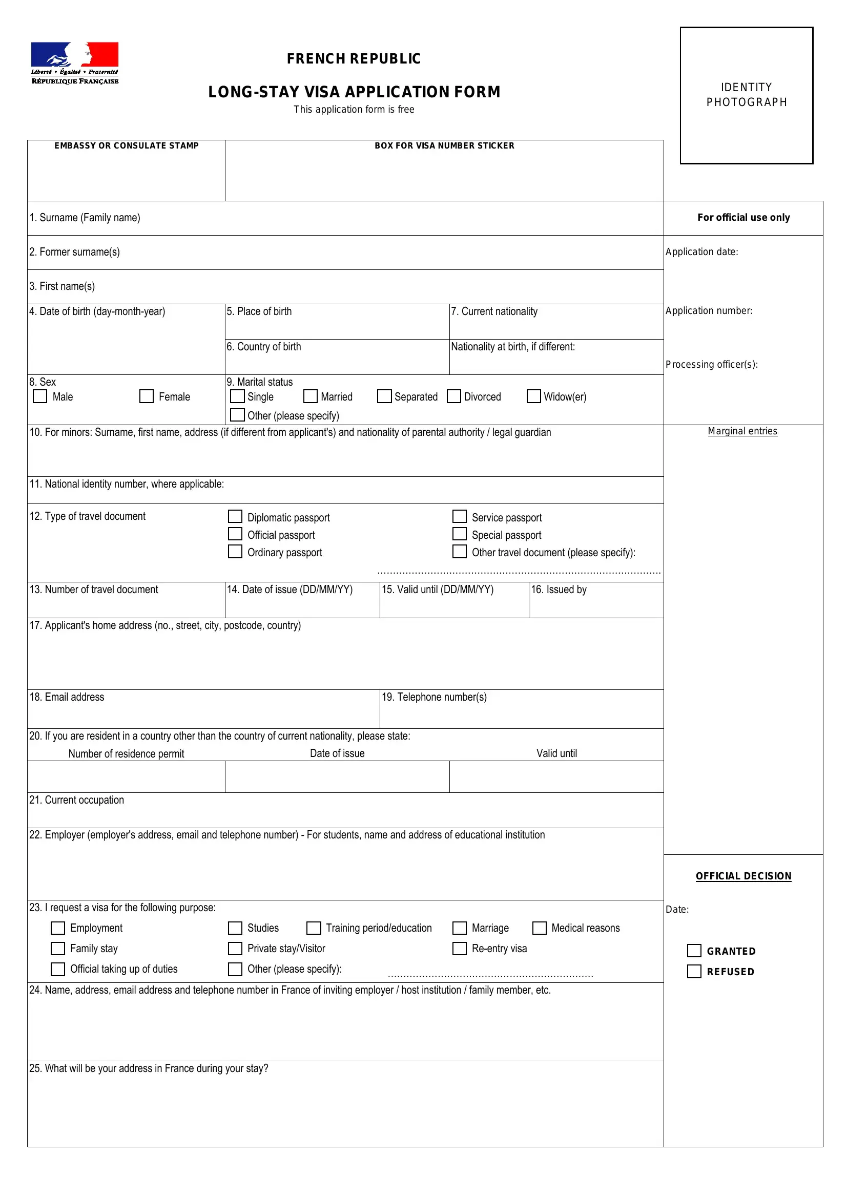Long Stay Visa Application PDF Form FormsPal