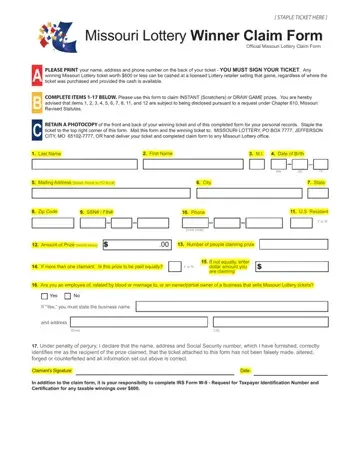 Lottery Claim Form Preview
