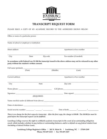 Louisburg Transcript Request Form Preview