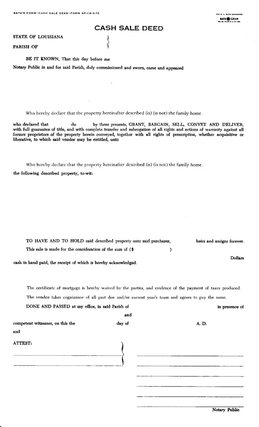 Louisiana Land Cash Sale first page preview