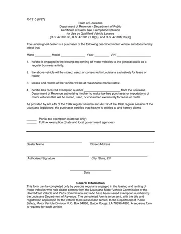 Louisiana R-1310 Form Preview