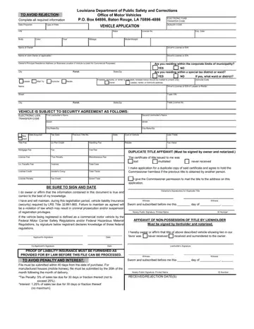 Louisiana Vehicle Application Form Preview