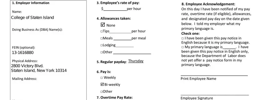 notice and acknowledgement of pay rate and payday fillable 2020 empty fields to complete